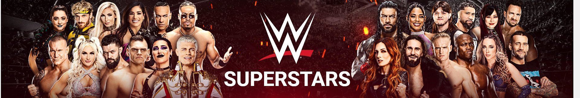 The new WWE Superstars banner with Randy Orton and CM Punk